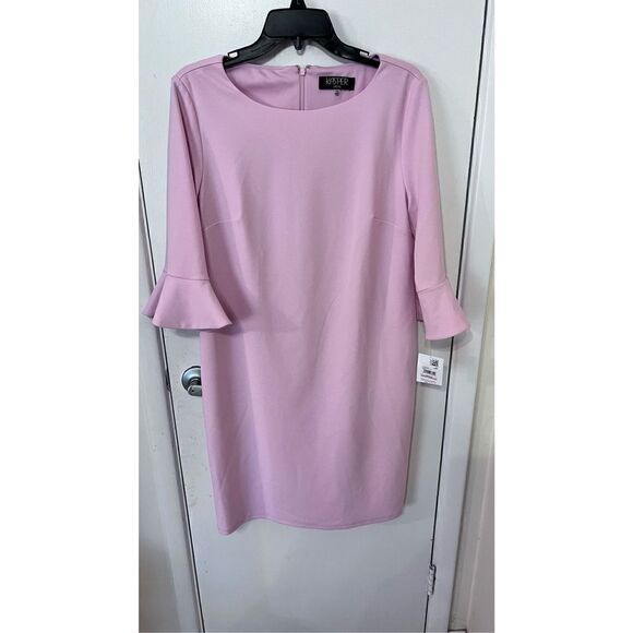 Kasper Women's Ruffle Sleeve Lined Sheath Dress Salmon Pink Size 10 NWT P1-120 - Picture 2 of 11